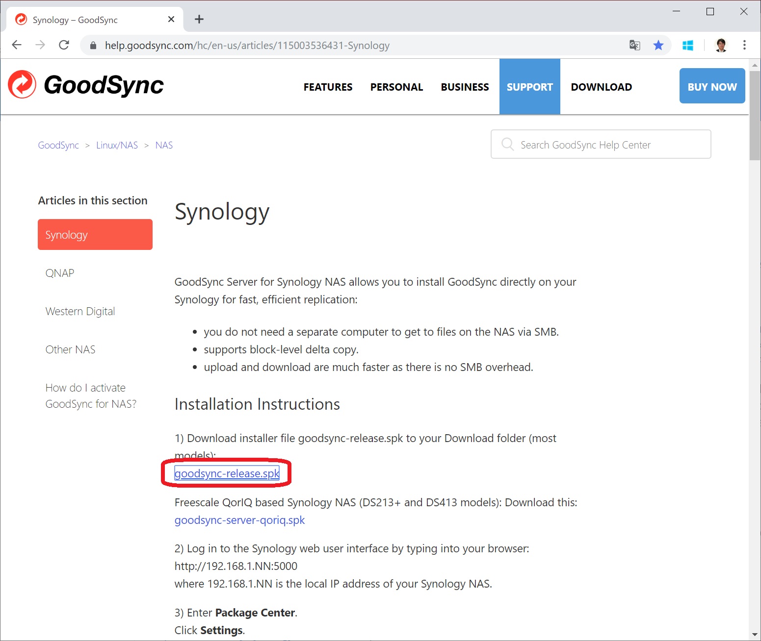 goodsync for synology
